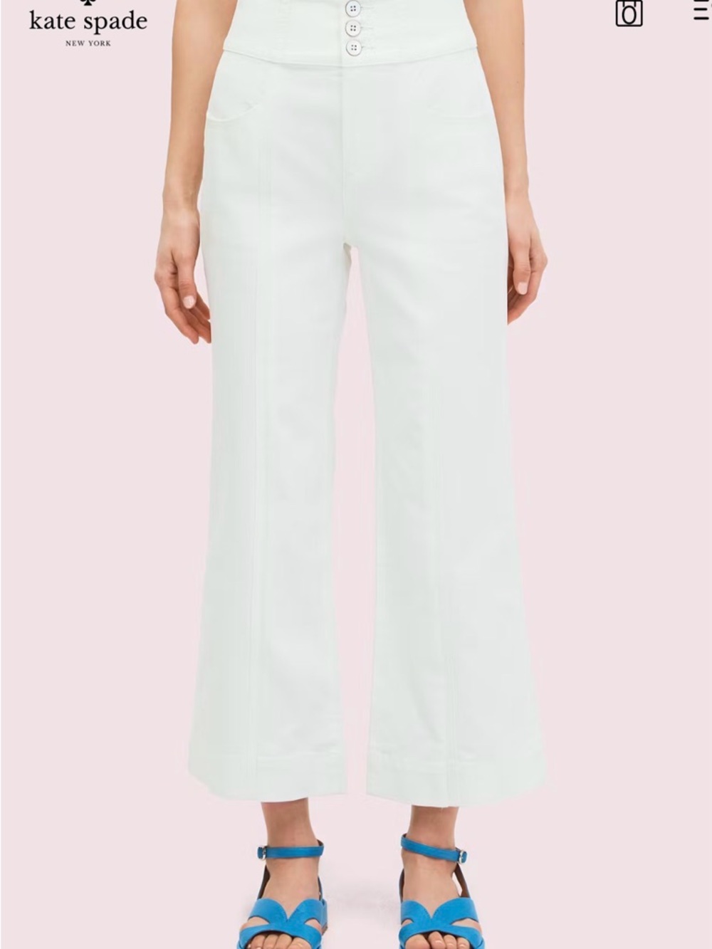 kate spade White High-Waist Wide-Leg Crop Pants